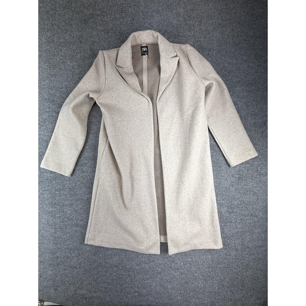 Zara Coatigan Jacket Womens Large Beige Wool Knit Open Front Lightweight